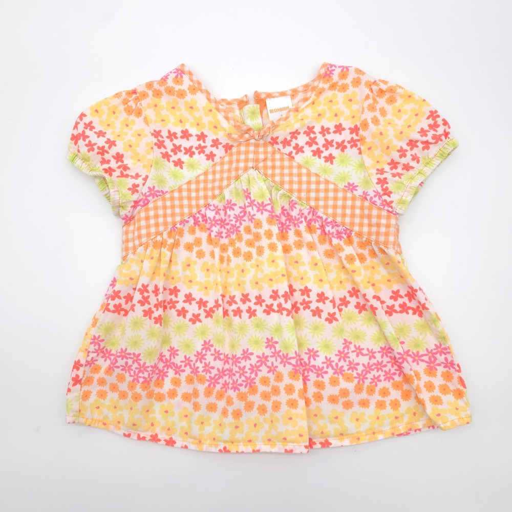 Vintage Gymboree 2006 Girls Floral Gingham Short Sleeve Blouse Size 4T